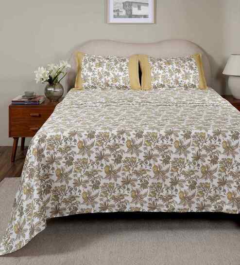 Yellow Fruit Print 200 TC Cotton Single Bed Sheet with 1 Pillow Cover Sensory Bloom Collection