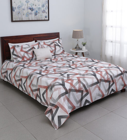 Multicolor Abstract 140 TC Cotton Double Bedsheet with 2 Pillow Covers