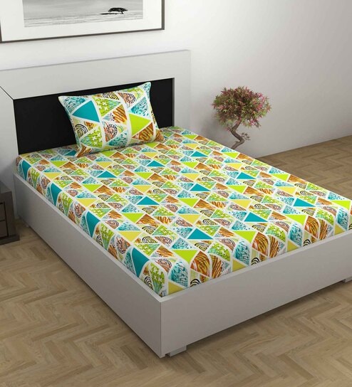 Buy LAYERS Blue Modern Cotton King Double Bed Sheet 104 TC