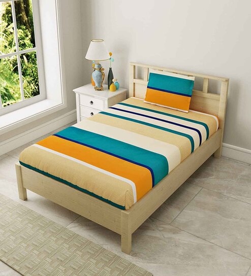 Yellow Geometric 180 TC Cotton Blend Single Sized Bedsheet With 1 Pillow Cover
