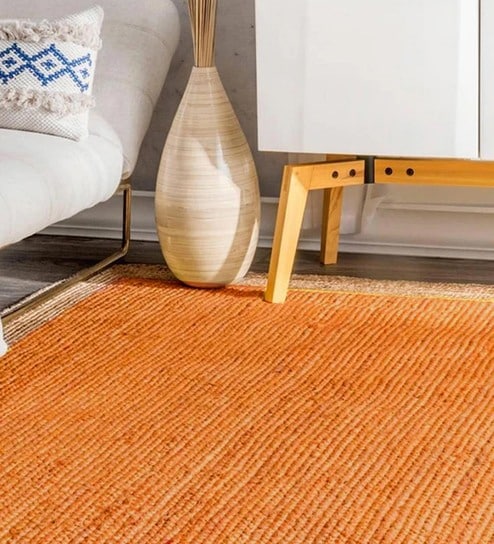 Yellow Geometric Jute 4 ft x 6 ft Hand Woven Carpet