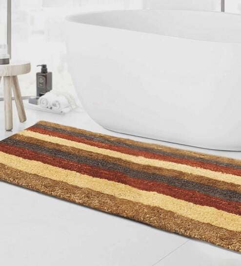 Yellow Geometric Microfibre 36x24 Inches AntiSkid Bath Mat by Luxe Home International