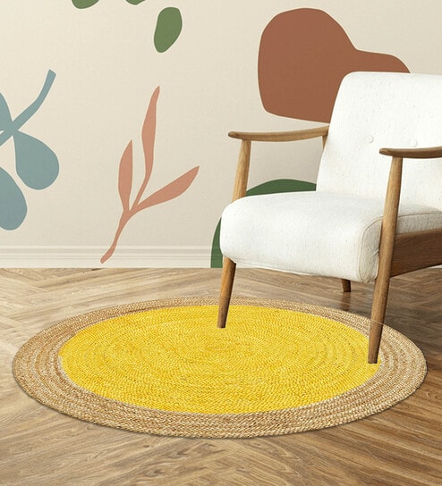 Yellow Jute 2 Feet Round Carpet