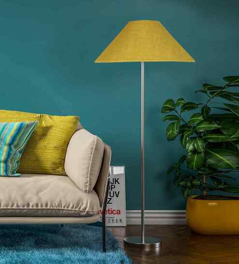 Yellow Jute Coolie Shade Floor Lamp Steel Base