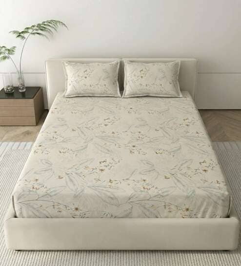 Yellow Metro 186 TC Cotton Double Bedsheet With 2 Pillow Covers
