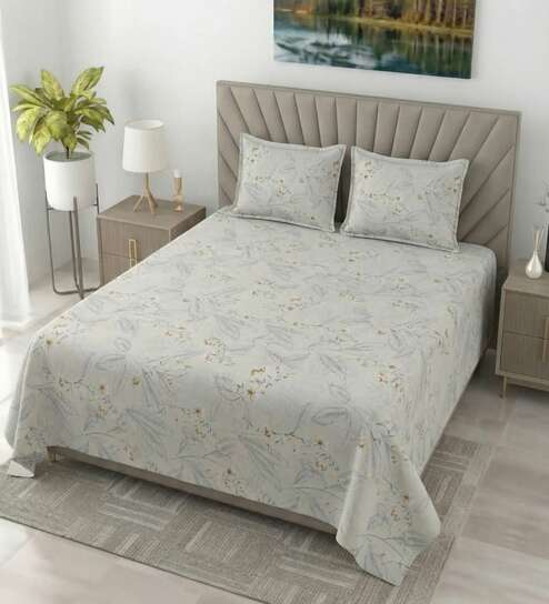 Yellow Metro 186 TC Cotton King Bedsheet With 2 Pillow Covers