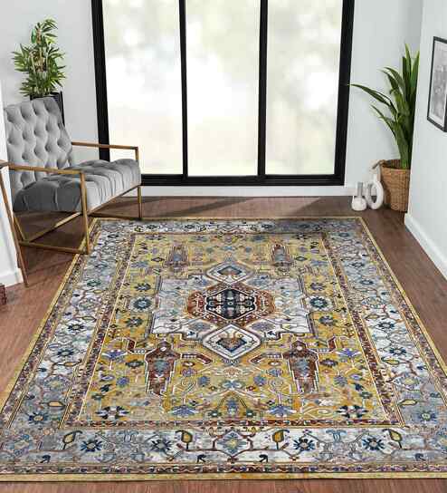 Yellow Persian Polypropylene 5x8 Feet Machine Made Carpet