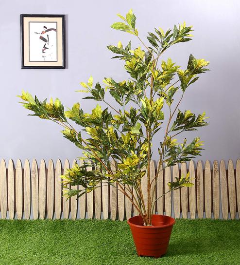 Yellow Polyester Artificial Croton Plant Without Pot