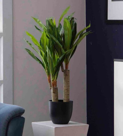 Polyester Yellow Dracaena With Pot Artificial Plants