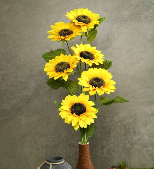Yellow Polyester Fabric Decorative Artificial SunFlowers Set of 2