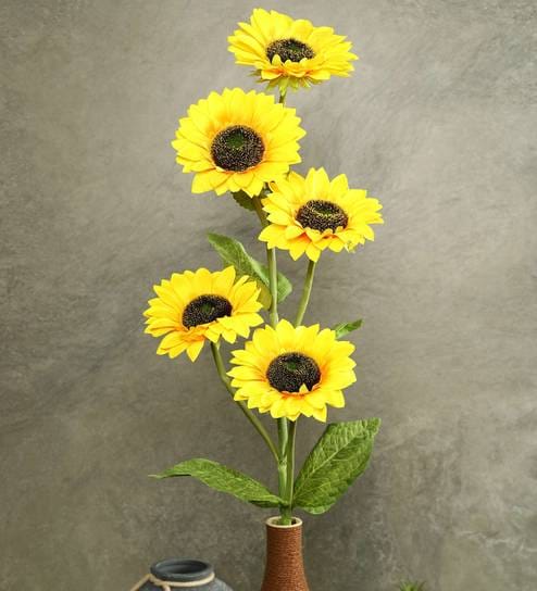 Yellow Polyester Fabric Stunning Artificial Sunflower