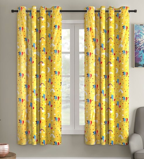 Buy Yellow Polyester Glow In Dark Room Kids Curtain Set Of 2 By
