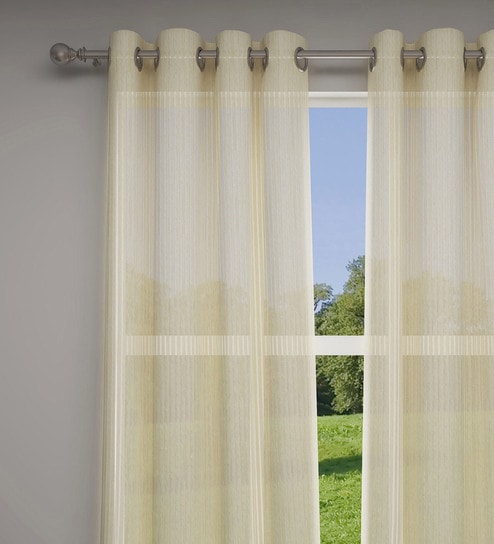 Yellow Solid Polyester 7 Ft Sheer Eyelet Door Curtains (Set of 2) by GM Fabrics
