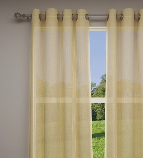 Yellow Solid Polyester 7 Ft Sheer Eyelet Door Curtains (Set of 2) by GM Fabrics
