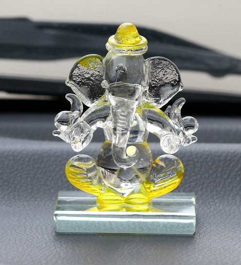 Yellow Polyresin Crystal Car Ganesha Showpiece By eCraftIndia
