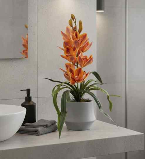 Yellow Pu Foam Velvet Orchid Elegance Pot With Flower