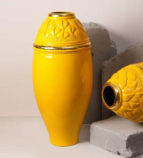 Buy Yellow Daffodil Resin Vase Curios By Urbantaga Online Floor