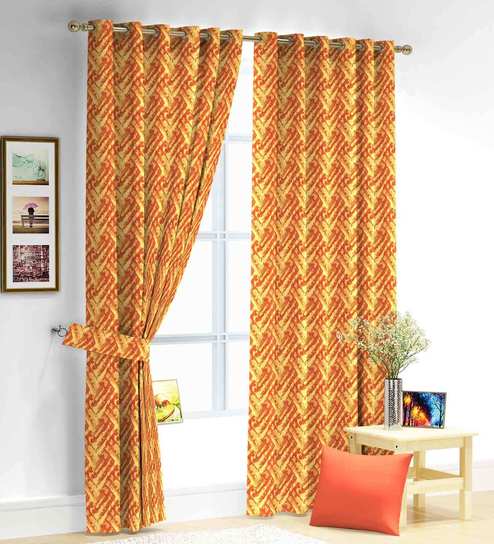 Buy Yellow Semisheer Polyester 8 Feet Eyelet Long Door Curtain By