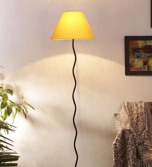 Mendeleev Yellow Cottan Fabric Shade Club Floor Lamp With Iron Base By New Era