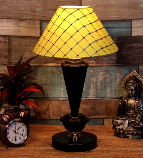 Yellow Shade Table Lamp With Metal Base By Foziq
