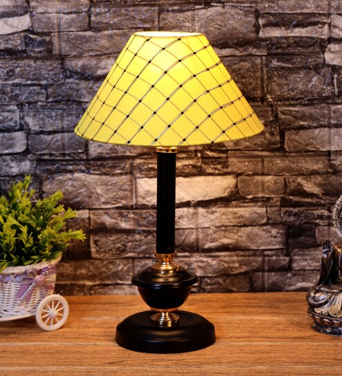 Yellow Shade Table Lamp With Metal Base By Foziq