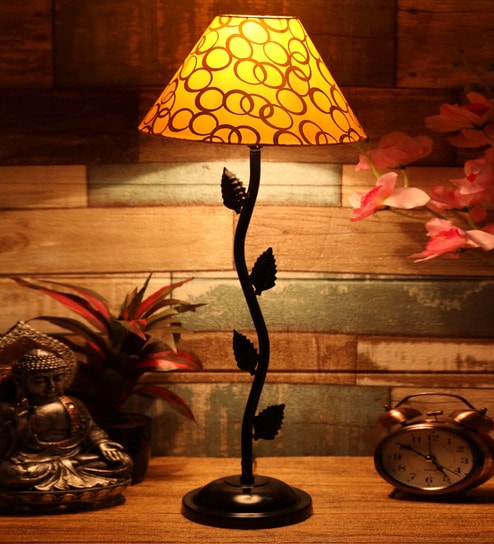 Yellow & Gold Shade Table Lamp With Metal Base By Foziq
