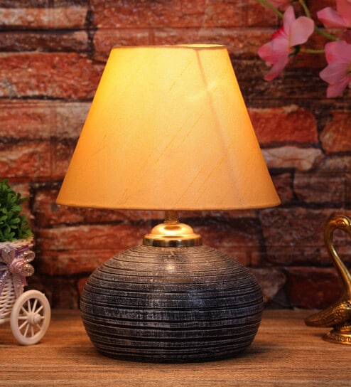 Castilla Yellow Fabric Shade Night Lamp With Teracotta Base By Foziq
