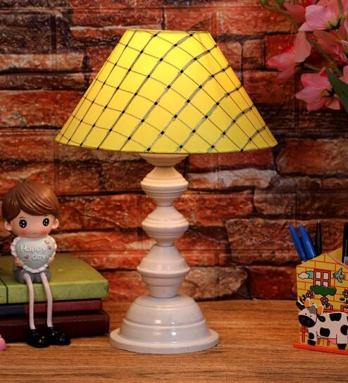 Yellow Shade Table Lamp With Metal Base By Foziq
