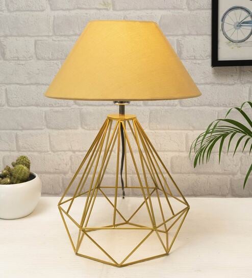 Yellow Shade Table Lamp With Metal Base