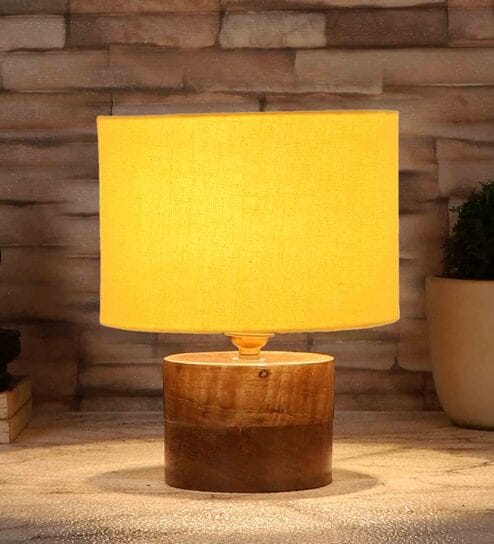 Yellow Shade Table Lamp With Wood Base By New Era