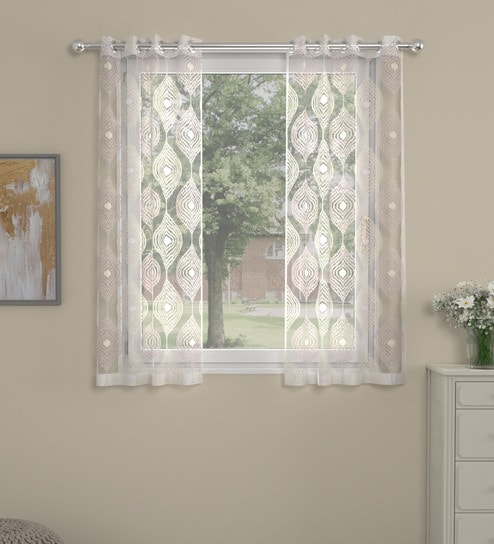 Yellow Traditional Polyester 5 Ft Sheer Eyelet Window Curtains (Set of 2) by ROSARAHOME
