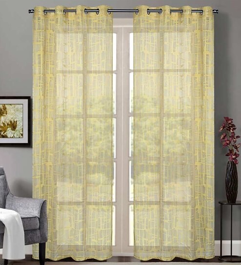 Buy Yellow Sheer Polyester 7 5 Feet Eyelet Door Curtains Set Of 2