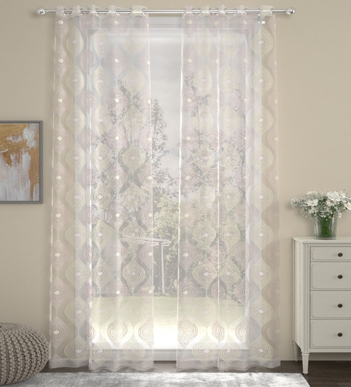 Yellow Traditional Polyester 7 Ft Sheer Eyelet Door Curtains (Set of 2)