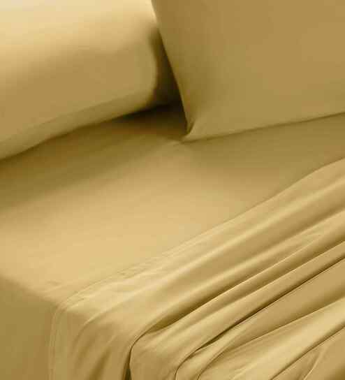 Yellow Solid 200 TC Cotton Double Bed Sheet with 2 Pillow Covers 24 Collection