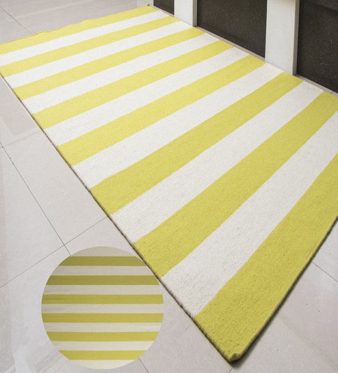 Yellow Stripes Wool Hand Woven Carpet