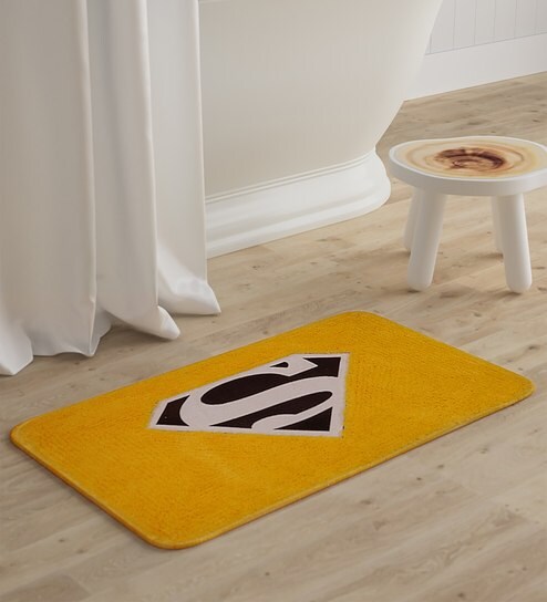 Buy Yellow Superman Printed Soft Microfiber Kids Mat 40x60 Cm By