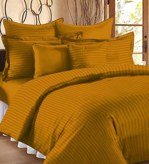 Yellow Solid TC 300 Cotton Double Bed Sheet With 2 Pillow Covers