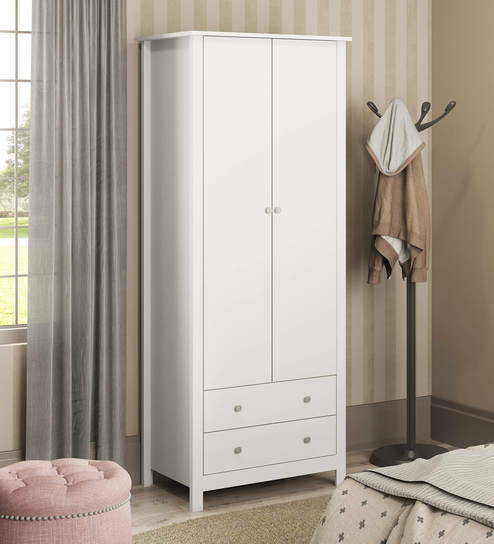 Yemon 2 Door Wardrobe With 2 Drawers In White Finish By Mintwud