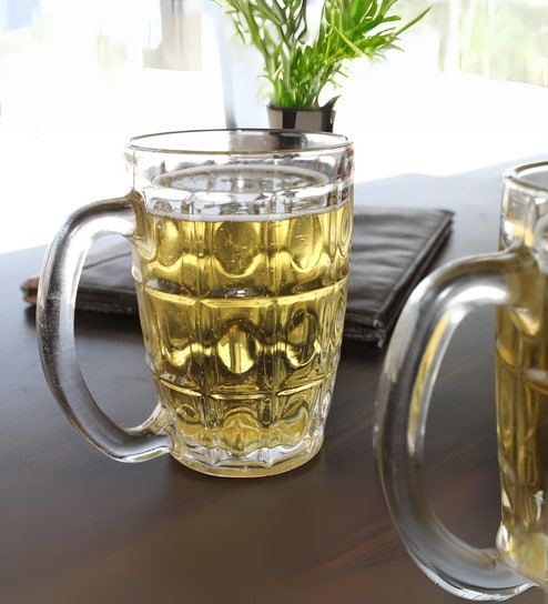 Yera Glass Premium Beer Mugs with Handle, 375 Ml, Set of 1, Line Design Large Heavy Mug for Drinking Wheat Beer, Stein, Ale, Multi-Use Freezer Safe, Pack of 1