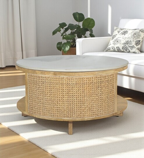 Yesemia Mango Coffee Table In Natural Finish With Porcelain Top