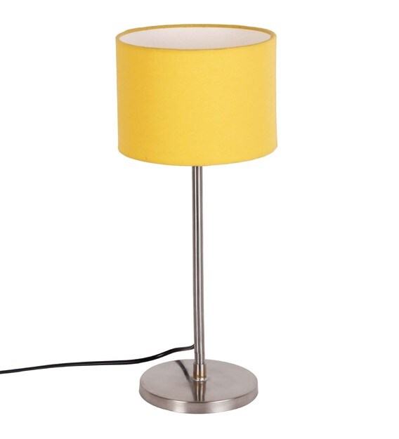 Buy Yellow Cotton Shade Traditional Table Lamp With Steel Base By New