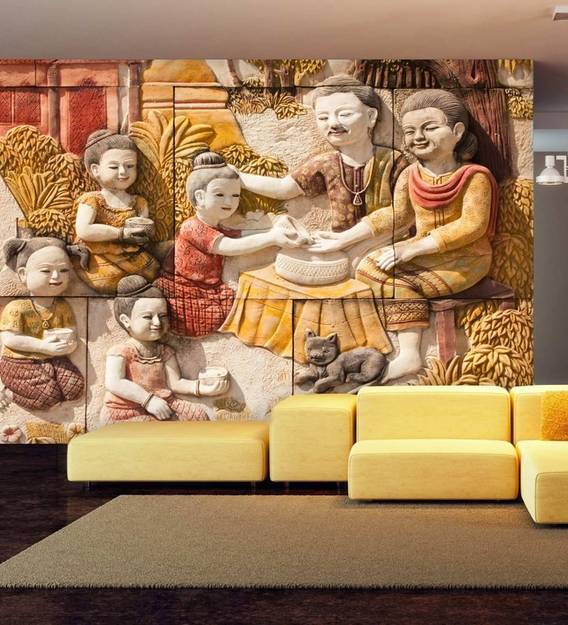 Buy Yellow Non Wooven Paper 3d Village And Playing Children Mural Wallpaper By 999store Online 3d Wallpapers Furnishings Home Decor Pepperfry Product