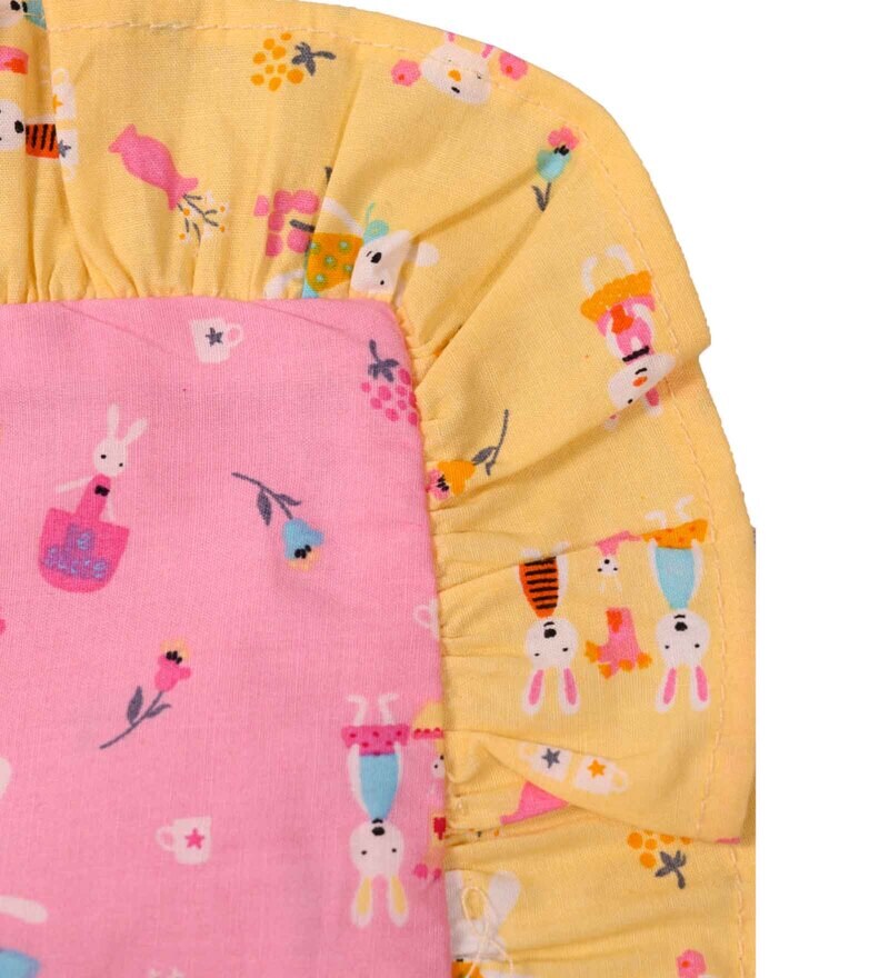 Buy Pink Abstract Rabbit Print Cotton Baby Cot Sheet with 1 Pillow