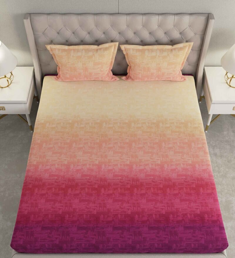 Buy Yellow Abstract 144 TC Cotton Queen Sized Bedsheet with 2 Pillow