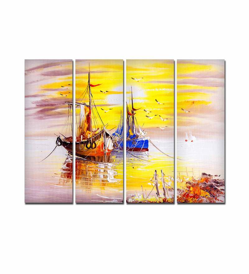 Buy Yellow Boats Canvas Wall Painting By VibeCrafts Online - Transport ...