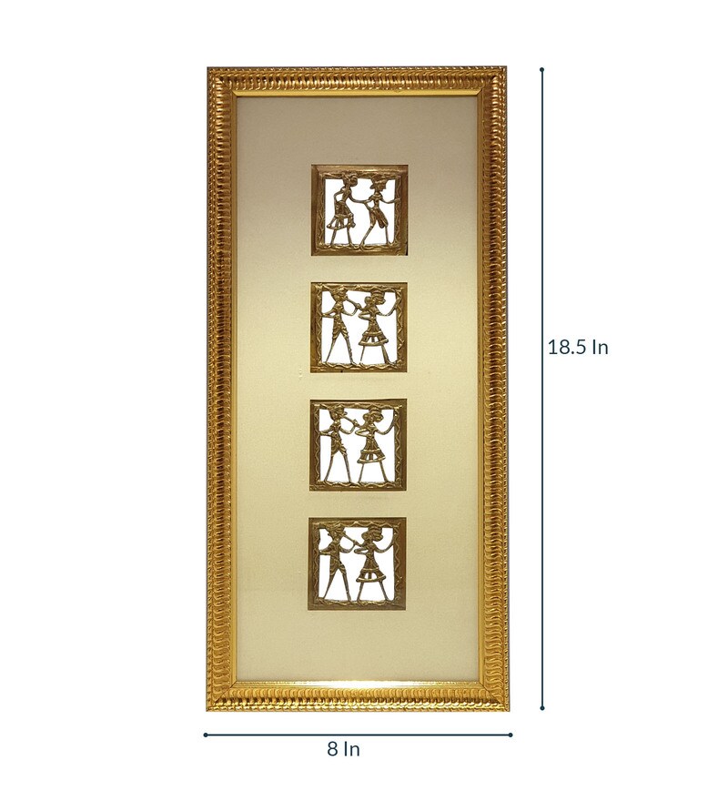 Buy Yellow Brass Warli Brass Figurine Doubleboarding Wall Art By Chaque