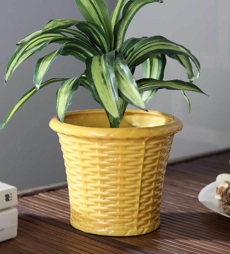 Buy Yellow Ceramic  Bucket Shaped Flower  Pot  by Cdi Online 