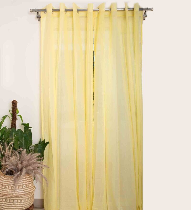 Buy Yellow Cotton Solid 6ft Sheer Eyelet 1 Pc Window Curtain by The