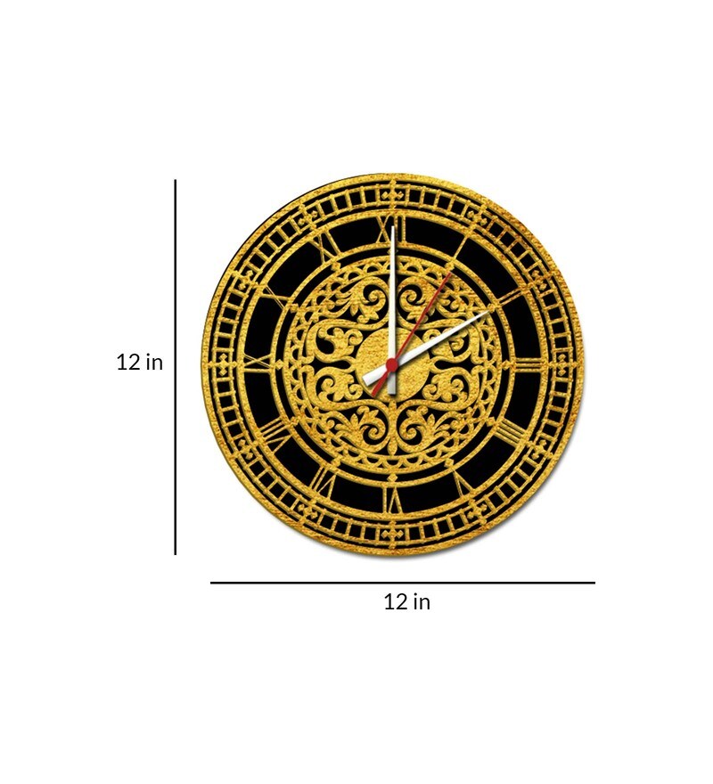 Buy Yellow Engineered Wood Analog Wall Clock By WallMantra Online