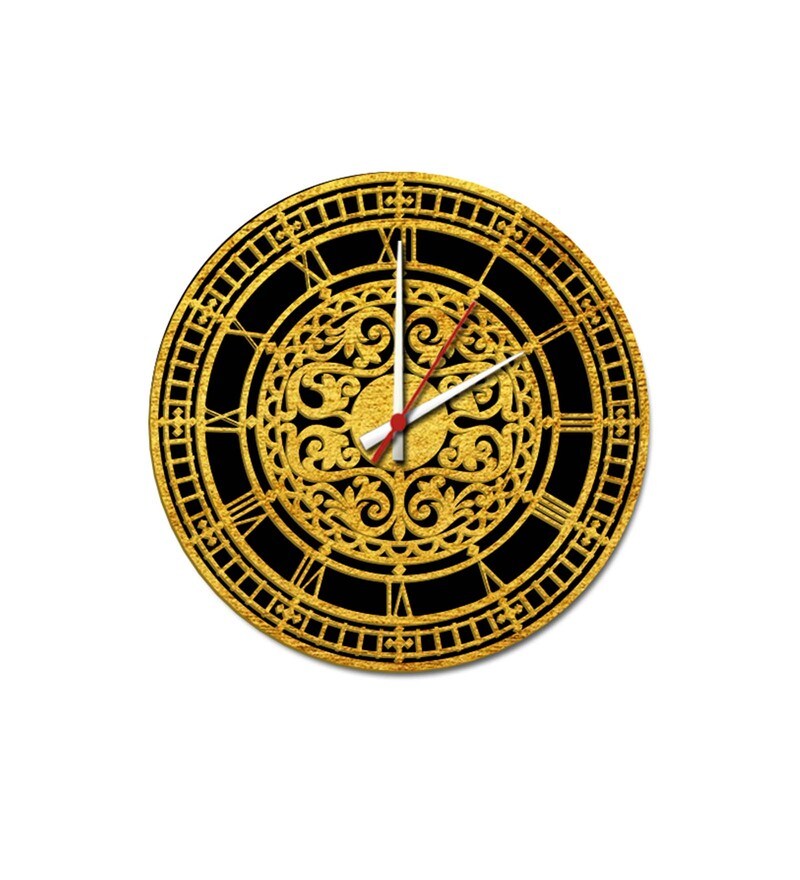 Buy Yellow Engineered Wood Analog Wall Clock By WallMantra Online